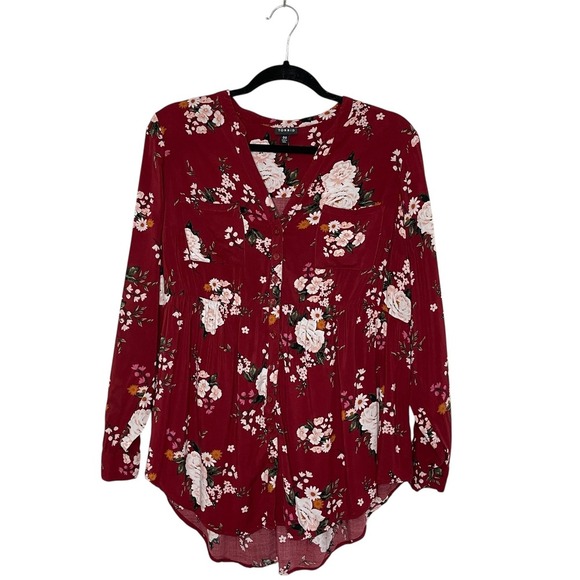 ❄️3/$18 TORRID Burgundy Floral Long Sleeve Blouse, Large - Picture 2 of 10